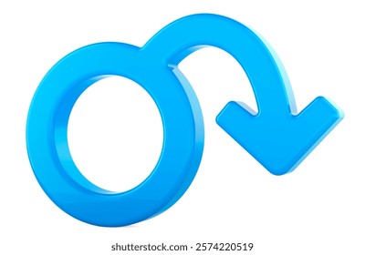 Impotence, dysfunction, sexual problems of men. Male gender symbol with dangling arrow, 3D rendering isolated on white background