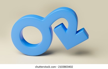 Impotence, Sex Problem For Men. Male Gender Symbol With Dangling Arrow. 3d Render.