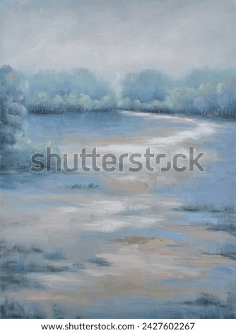 An impression of scenery, woods, spring, path, distant mountains, natural beauty, hand-painted, home decoration, art painting, oil painting