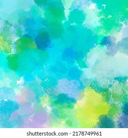 Impressionist Art. Blue And Green Smoothy Painting. Funny Background.