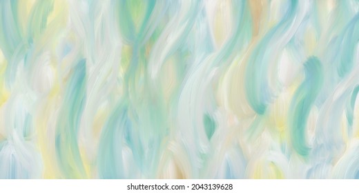 Impressionist style colorful oil painting abstract background, green curvy brush stroke art banner, morning, noon, nature and wind concept