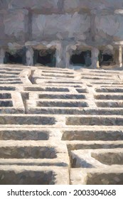 Impressionistic Abstract Of Concrete Blocks Stacked On A Residential Construction Site In Strong Sunlight In Florida. Digital Impasto Effect, 3D Rendering.