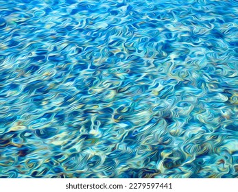 Impressionistic abstract surface of a garden pool agitated by a fountain (off camera) and scintillating in morning sunlight. Digital painting effect. For motifs of water, fluctuation, currents.