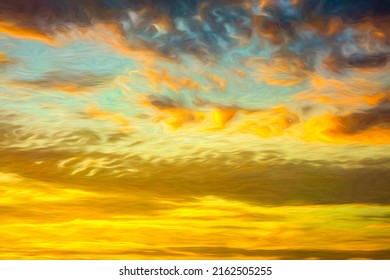 Impressionistic cloudscape at sunset in midsummer, southwest Florida. Digital painting effect, 3D rendering.