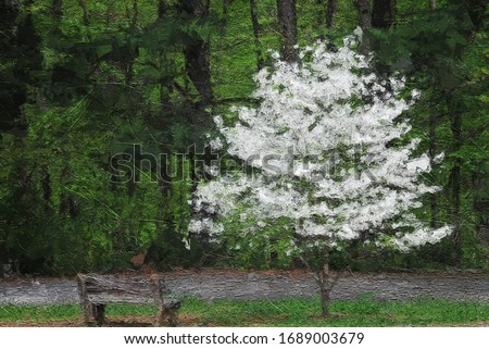Impressionistic Style Artwork of a Blooming Tree in Spring
