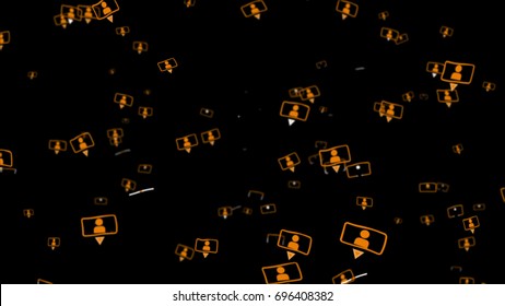 Impressive  3D Rendering Of A Black Background With  Numerous Talking Head People, Having A Head And Shoulders, Presented In Orange Color, In Rectangular, TV Shaped Frames