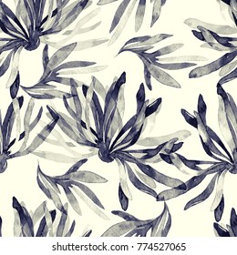 imprints abstract flowers and leaves mix sumi-e seamless pattern. abstract watercolour hand drawn picture. mixed media artwork for textiles, fabrics, souvenirs, packaging and greeting cards. 