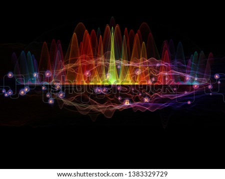 Impulse Oscillation. Optical Flow series. Abstract arrangement of color lines and lights isolated on black background suitable for projects on technology, design and education