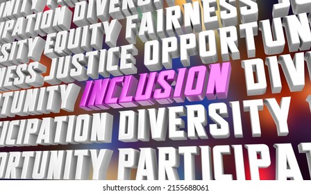 Inclusion Diversity Equity Representation Words DEI 3d Illustration