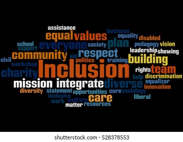 Inclusion, Word Cloud Concept On Balck Background.