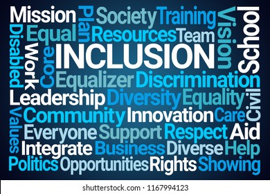 Inclusion Word Cloud On Blue Background