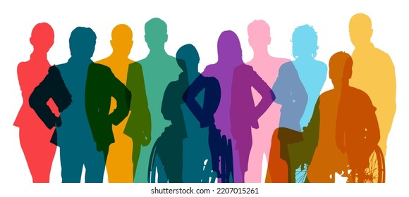 Inclusive group as colorful silhouettes in rainbow colors as business and teamwork concept - Powered by Shutterstock