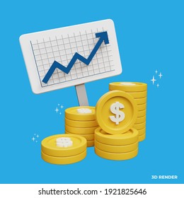 Income Salary Dollar Rate Increase Statistic. Business Profit Growth Margin Revenue. Finance Performance Of Return On Investment ROI Concept With Arrow. Cost Sale Icon Cartoon 3d Render Illustration