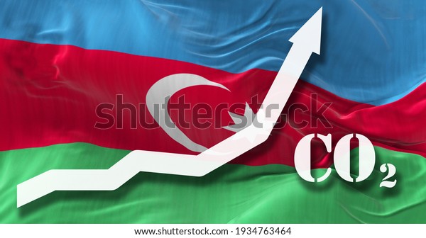 Increase of CO2 pollution. growing graph of\
carbon dioxide levels in Azerbaijan agaist the national flag. 3d\
illustration