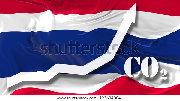 Increase of CO2 pollution. growing graph of\
carbon dioxide levels in Thailand agaist the national flag. 3d\
illustration