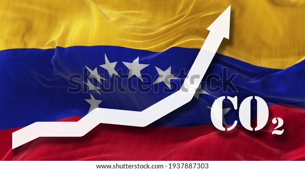 Increase of CO2 pollution. growing graph of\
carbon dioxide levels in Venezuela agaist the national flag. 3d\
illustration