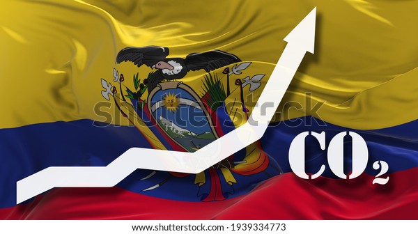 Increase of CO2\
pollution. growing graph of carbon dioxide levels in Ecuador agaist\
the national flag. 3d\
illustration