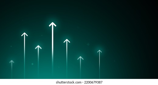 Increase Success Digital Arrow Up Of Growth Finance Business On Technology Concept Background With Financial Profit Stock Market Graph Or Economy Development Strategy And Futuristic Investment Chart.