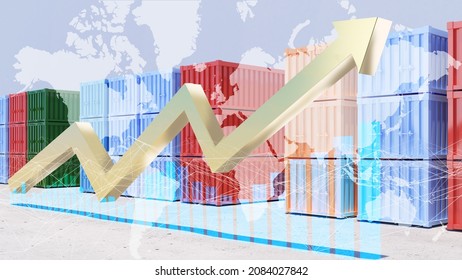 Increased Shipping Costs,the Chart Of The Shipping Group's Share Price Is Up.container Terminals In Port And Container Shipping,large Cargo Port,3d Rendering