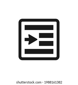 Indent paragraph icon. Text alignment symbol. Text editor button sign for web and mobile usage.