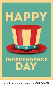 Independence Day American  Poster In Retro Style With Top Hat. Fourth Of July. Illustration.