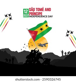 São Tomé and Príncipe Independence Day celebration featuring the São Tomé and Príncipe flag, the São Tomé and Príncipe Army, and a patriotic flag design illustration. - Powered by Shutterstock - Get 15% off with code: PIKWIZARD15