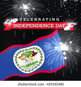 Independence Day fireworks and the Belize flag. concept