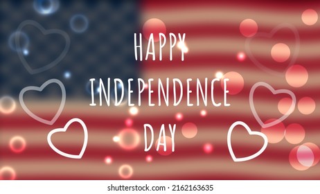 Independence day isolated on waving yellow shade national flag of America with floating circles and heart. concept for celebrating National day of America.