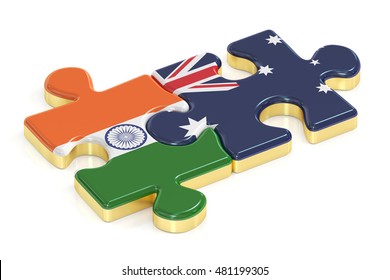 India and Australia puzzles from flags, 3D rendering