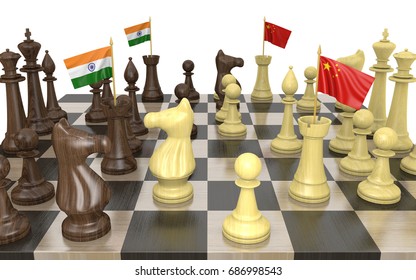 India and China foreign policy strategy and power struggle, 3D rendering