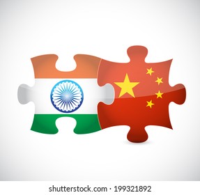 India And China Puzzle Illustration Design Over A White Background