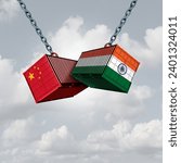 India China trade war Rivalry and Economic Competition and political issues between New Dehli and Beijing as a market and global trades concept for Asia And Asian Business as a 3D illustration.