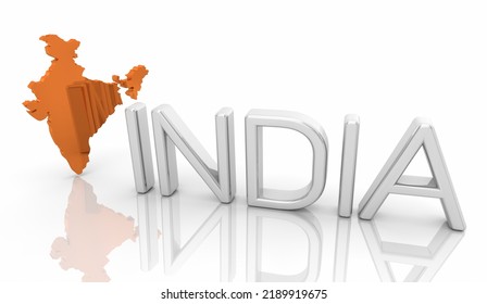 India Country Word Orange Map Cutout 3d Illustration