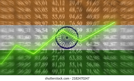 India Financial Growth, Economic Growth, Up Arrow In The Chart Against The Background Flag