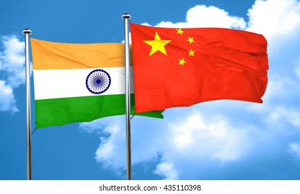 India Flag With China Flag, 3D Rendering 