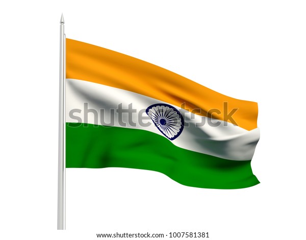 白い空の背景に風に浮かぶインドの国旗 3dイラスト のイラスト素材