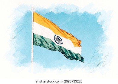 India Flag Watercolor Painting Sketch Photo Effect