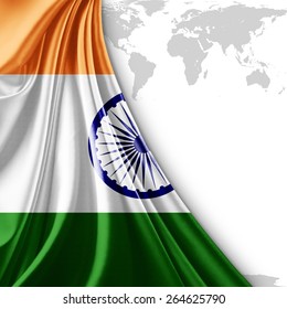 India Flag And World Map Background