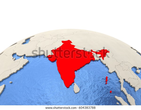 地球上で赤い背景にインドの水色がリアルな青 3dイラスト のイラスト素材