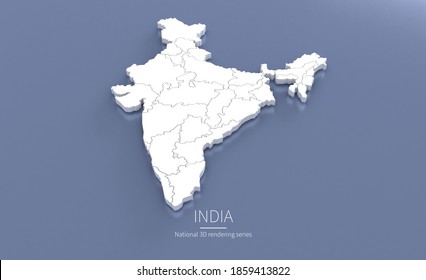 India Map 3d. National Map 3D Rendering Set In Asia Continent.