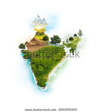 India Map. India Monuments. Environment. 3d illustration with isolated background
