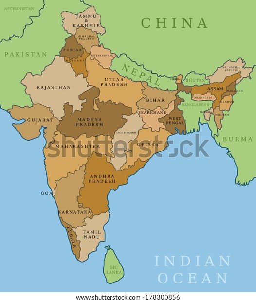 India Map Outline Illustration Country Map Stock Illustration 178300856