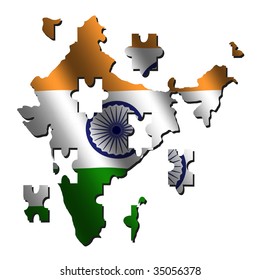 India Map Rippled Flag Jigsaw With Shadow Illustration