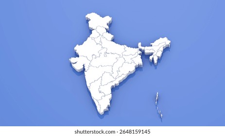 India Map with State Borders on Blue Background. 3D Render.