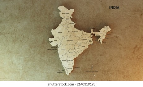 India Map with states names 3d rendered illustration 