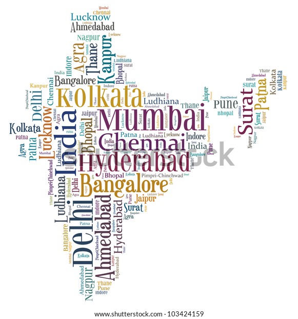 India Map Words Cloud Larger Cities Stock Illustration 103424159