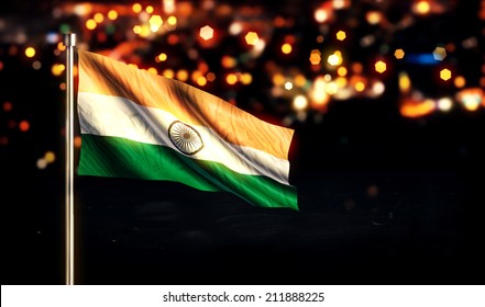 India National Flag City Light Night Bokeh Background 3D