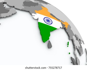 India On Globe With Flag. 3D Illustration.