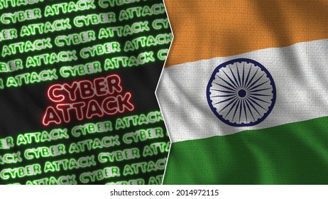 India Realistic Flag With Cyber Attack Titles Illustration