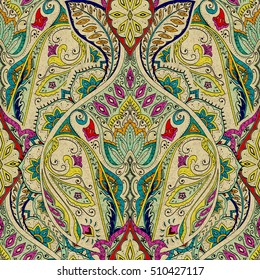 India Seamless Paisley Pattern, Decorative Border For Textile, Wrapping, Decor. Bohemian Design